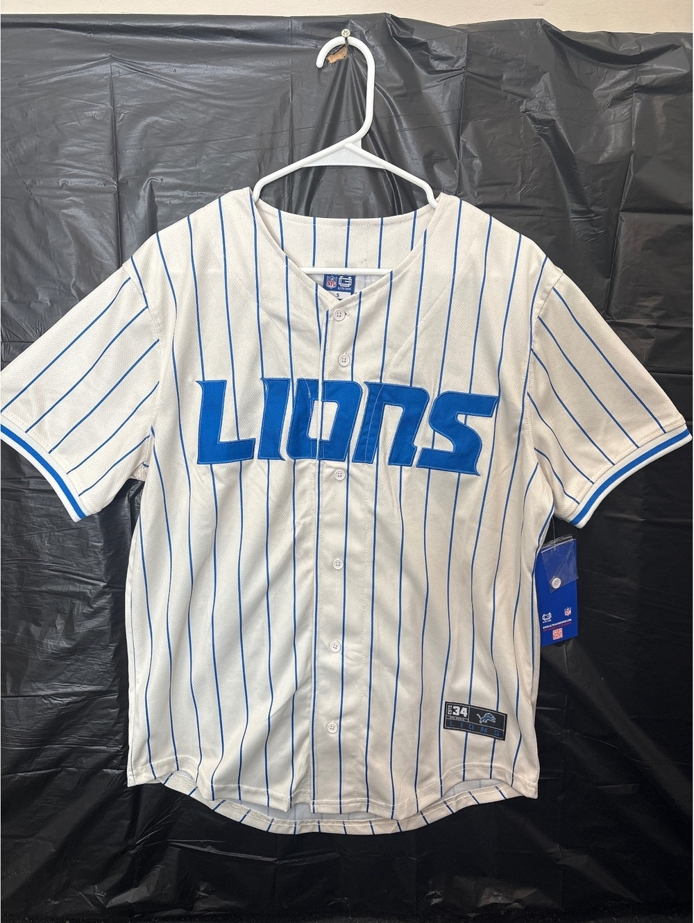 NFL Detroit Lions blue and white Baseball Jersey Size Small